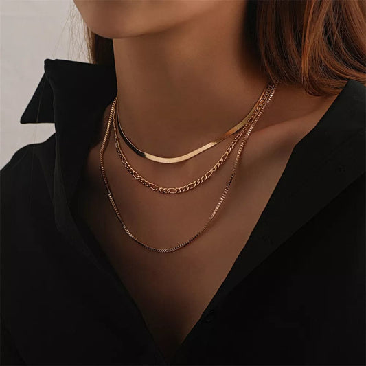 Vonza24 Fusion⢠Vintage Fashion Multilevel Geometric Crystal Twist Snake Chain Set Necklace For Women | Gold Plated Silver Color Jewelry