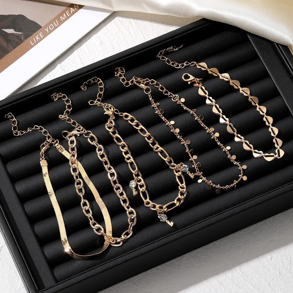 Vonza24 Fusion⢠IFMIA Bohemian Key Charm Anklet Set For Women Love Heart Lock Ankle Bracelet On Leg Foot Chain