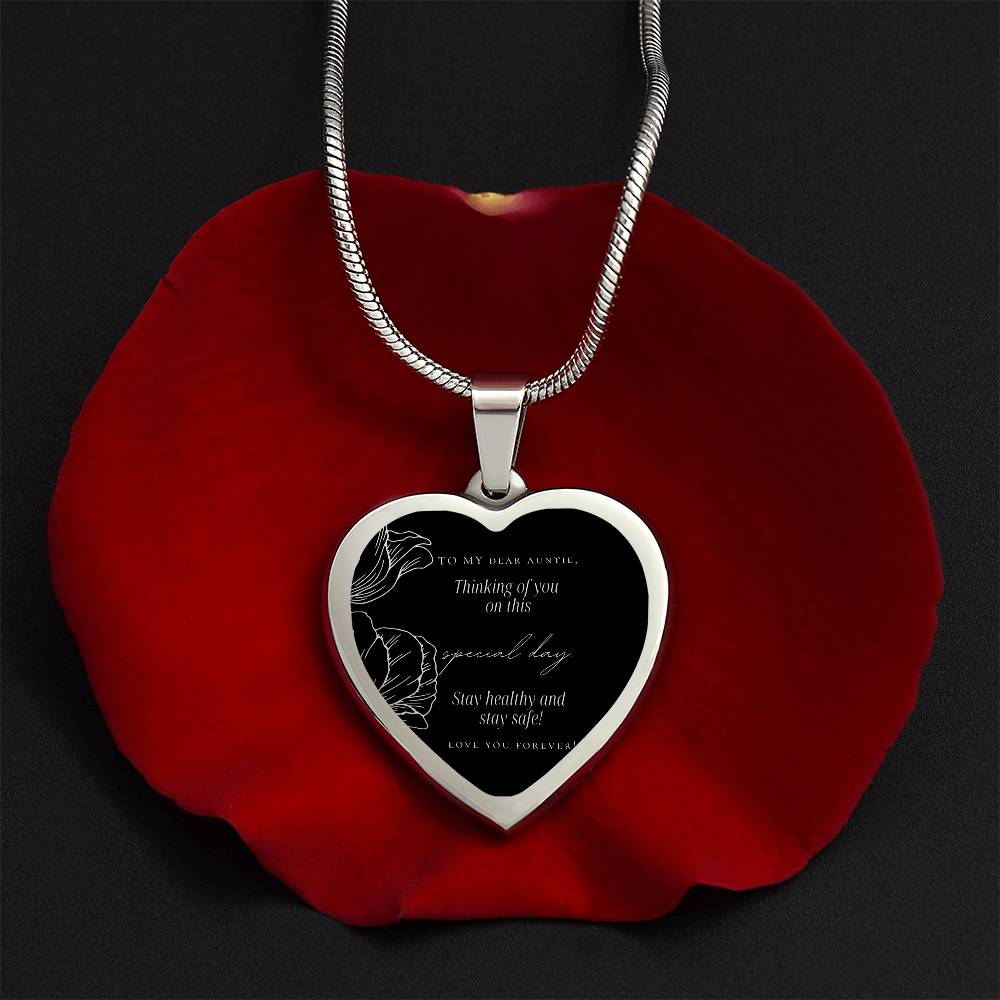 To My Dear Auntie | Engraved Heart Necklace with Adjustable Snake Chain | Quality Stainless Steel or Yellow Gold Finish | Gift