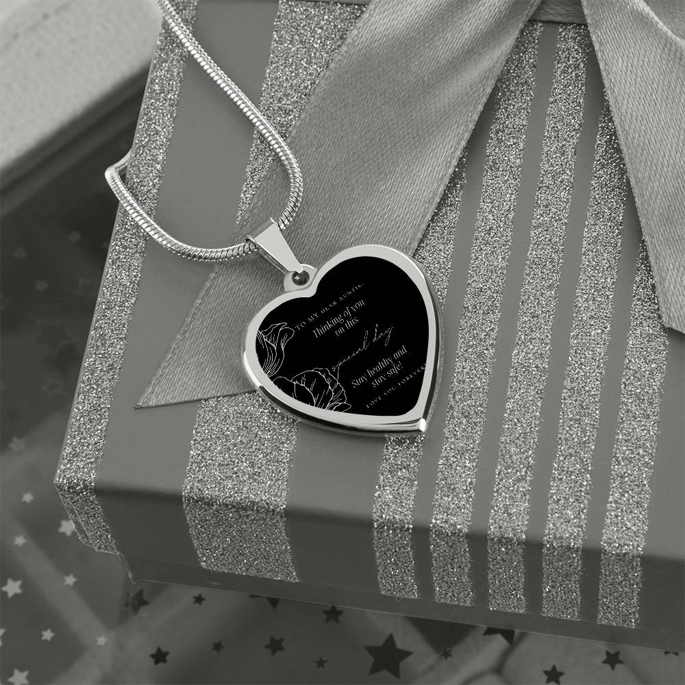 To My Dear Auntie | Engraved Heart Necklace with Adjustable Snake Chain | Quality Stainless Steel or Yellow Gold Finish | Gift