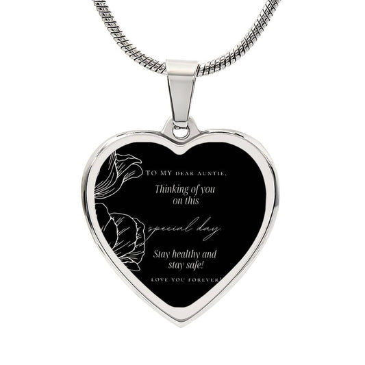 To My Dear Auntie | Engraved Heart Necklace with Adjustable Snake Chain | Quality Stainless Steel or Yellow Gold Finish | Gift