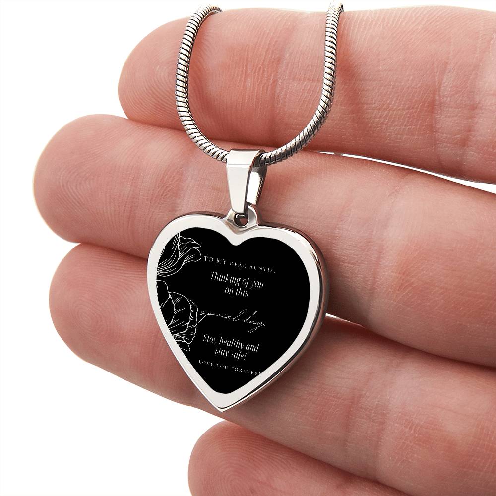 To My Dear Auntie | Engraved Heart Necklace with Adjustable Snake Chain | Quality Stainless Steel or Yellow Gold Finish | Gift