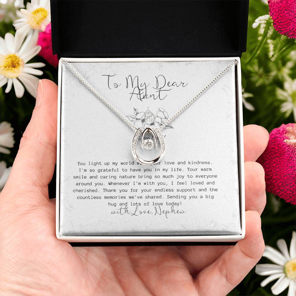 To My Favorite Aunt | Cubic Zirconia Crystal Pendant Necklace | White Gold Over Stainless Steel | Gift