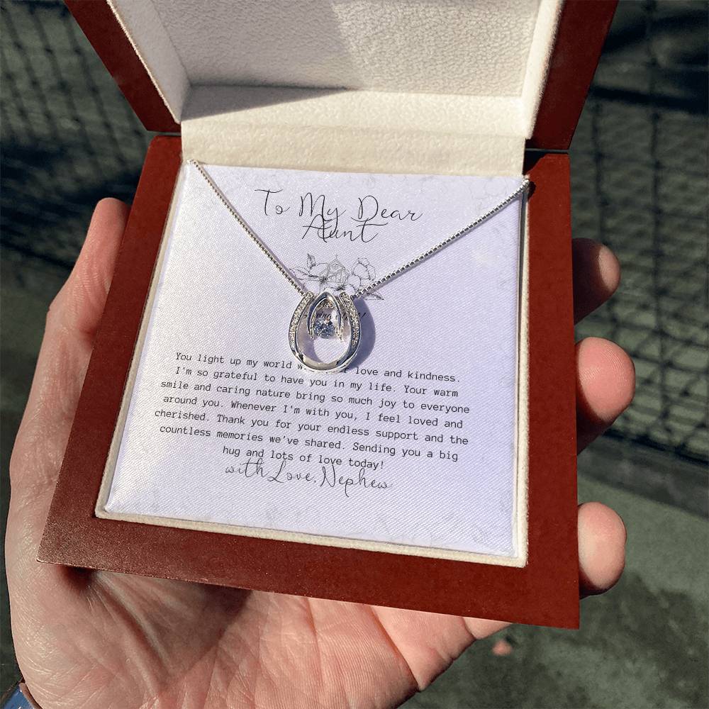 To My Favorite Aunt | Cubic Zirconia Crystal Pendant Necklace | White Gold Over Stainless Steel | Gift