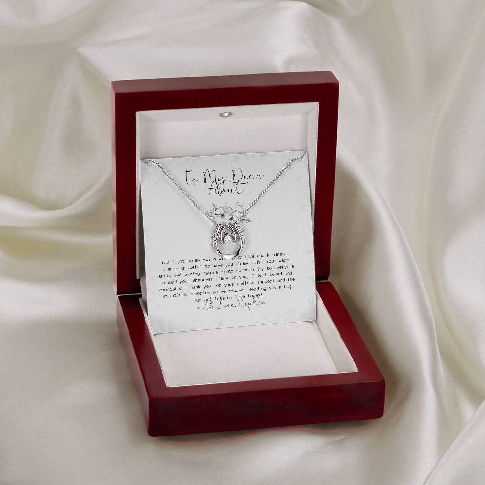 To My Favorite Aunt | Cubic Zirconia Crystal Pendant Necklace | White Gold Over Stainless Steel | Gift