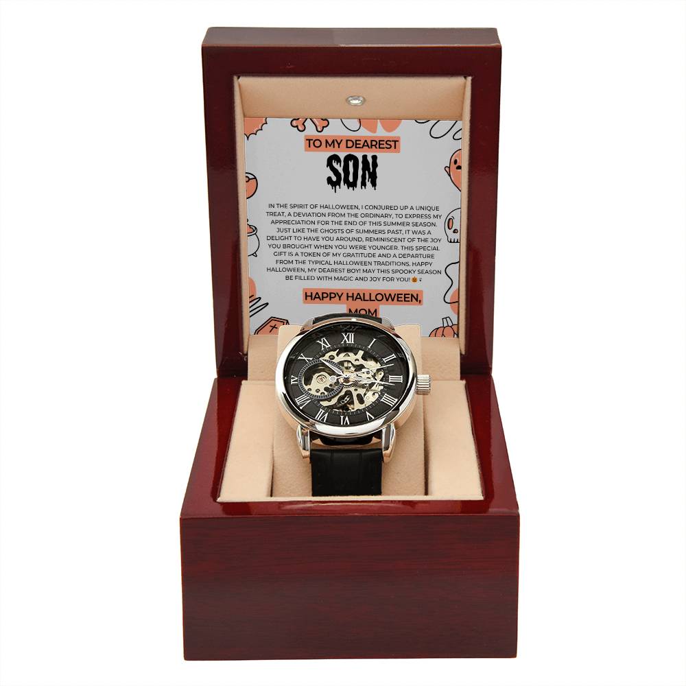 To My Joyful Son | Genuine Black Leather Band | Men's Openwork Watch Gift