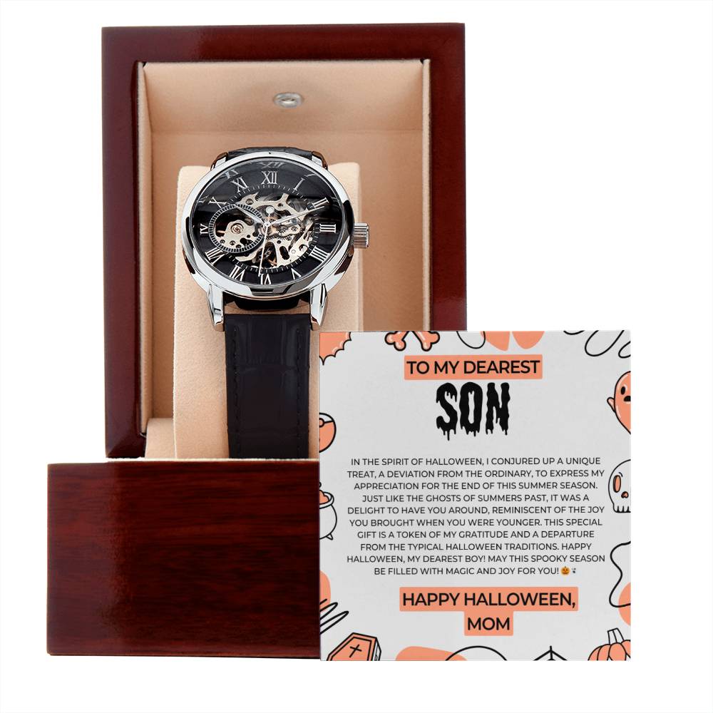 To My Joyful Son | Genuine Black Leather Band | Men's Openwork Watch Gift