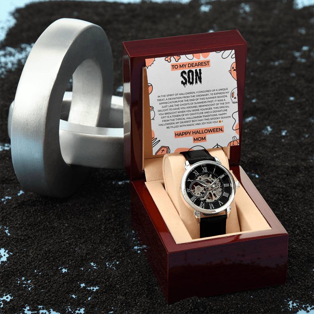 To My Joyful Son | Genuine Black Leather Band | Men's Openwork Watch Gift