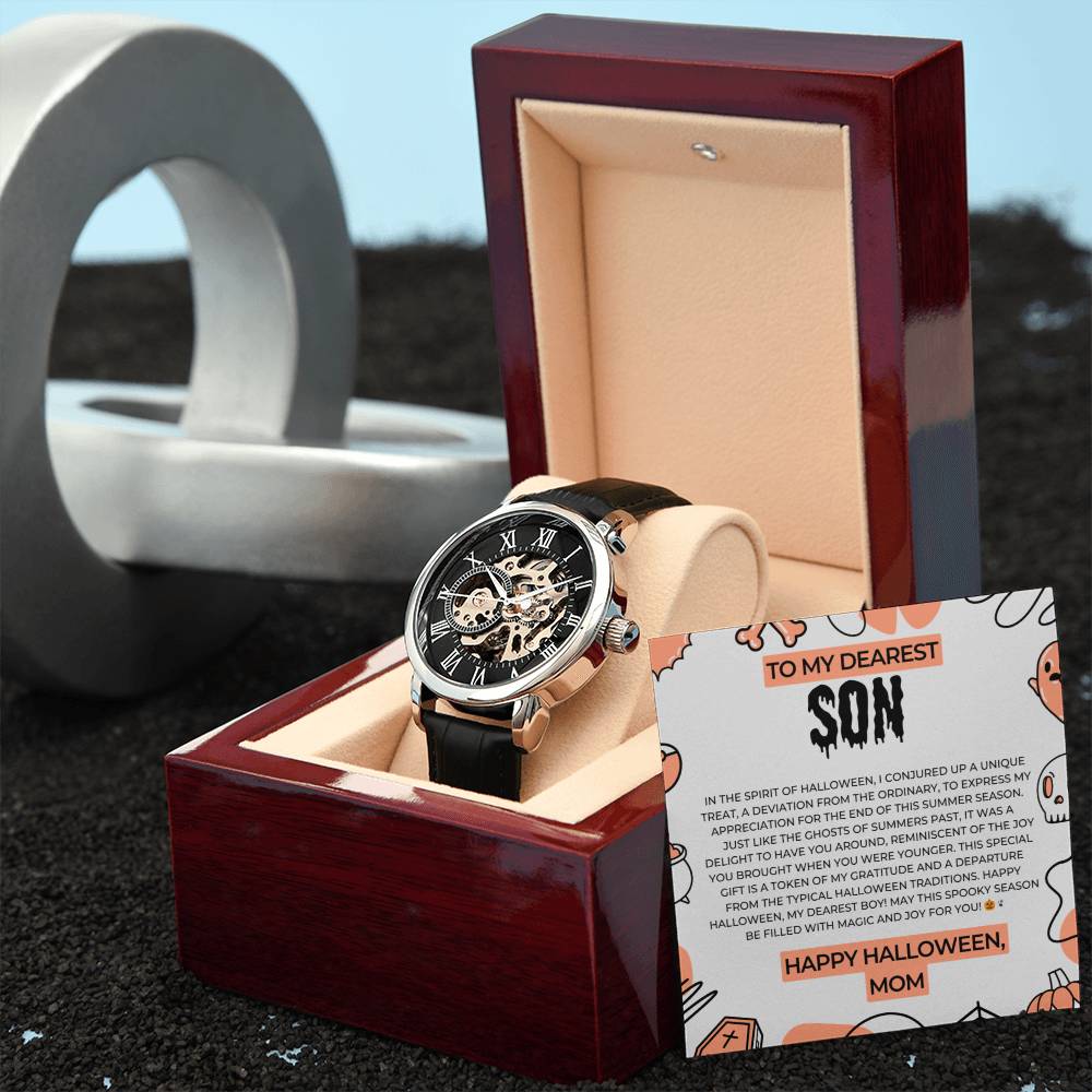 To My Joyful Son | Genuine Black Leather Band | Men's Openwork Watch Gift