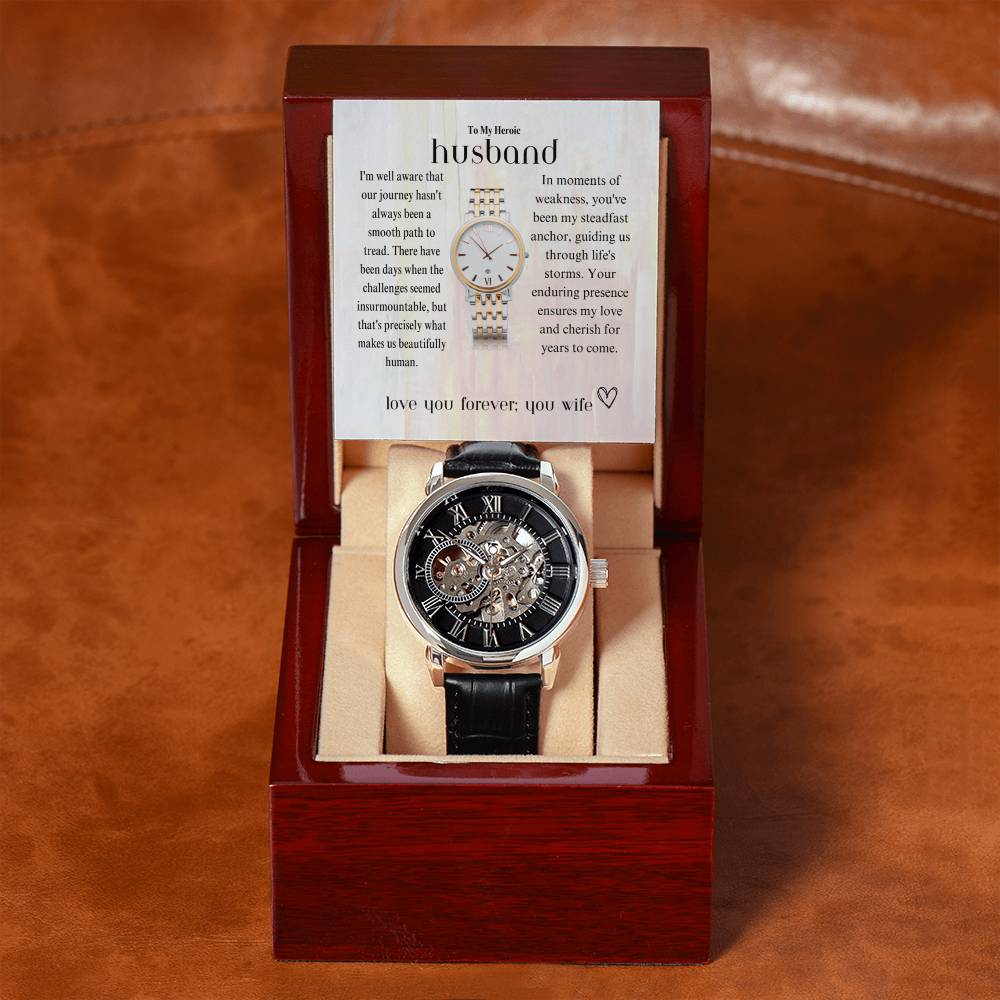To my heroic husband | A genuine Openwork Watch, a fitting tribute to my hero.