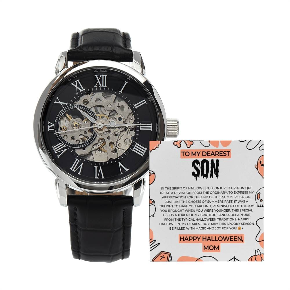 To My Joyful Son | Genuine Black Leather Band | Men's Openwork Watch Gift