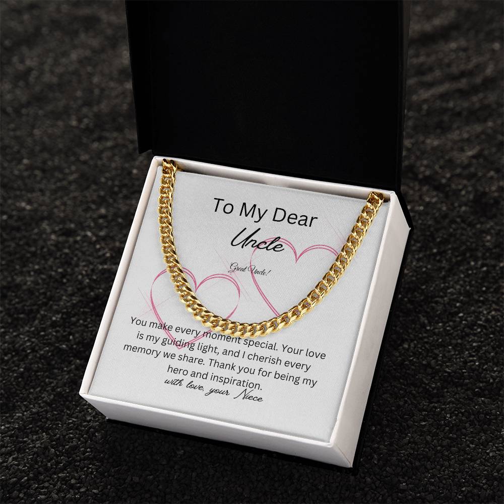 To My Dear Uncle | Cuban Link Chain Necklace | Polished Stainless Steel or Yellow Gold | Perfect Gift