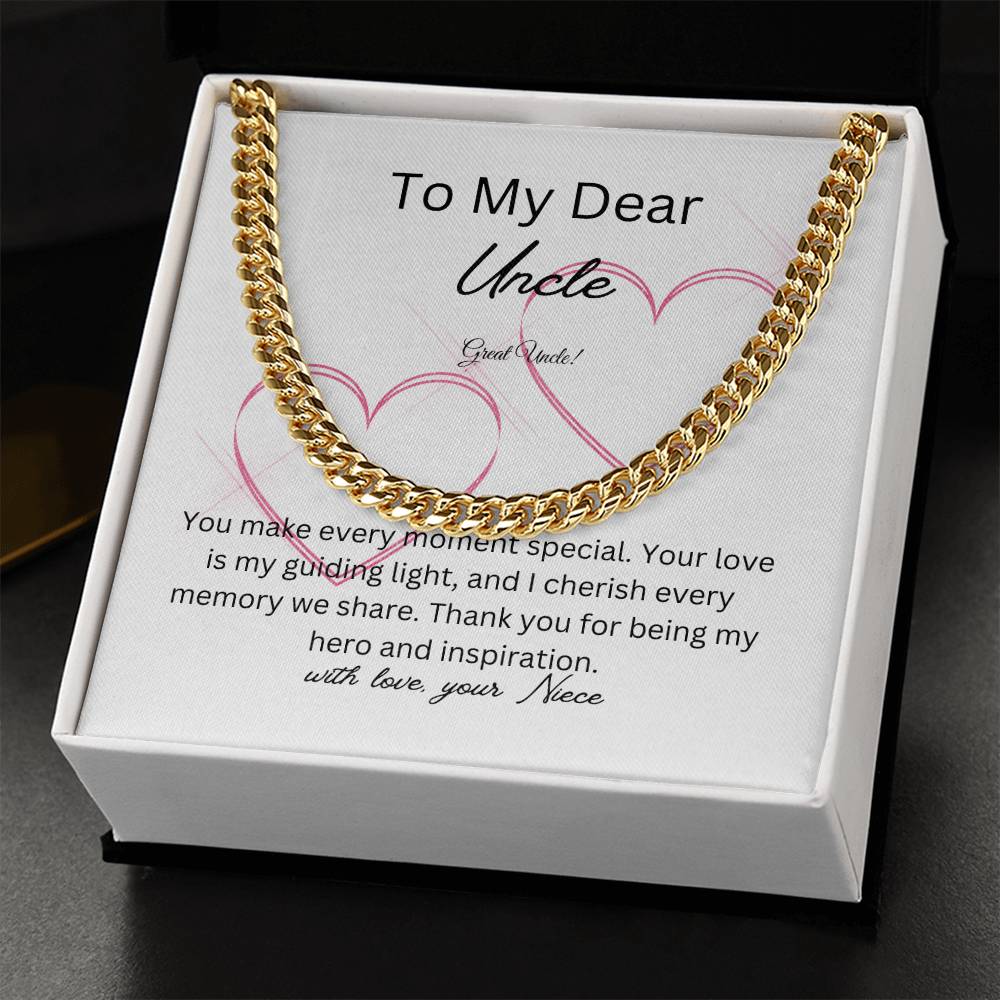 To My Dear Uncle | Cuban Link Chain Necklace | Polished Stainless Steel or Yellow Gold | Perfect Gift