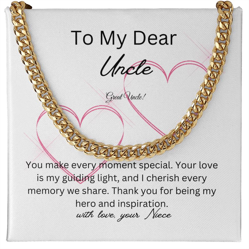 To My Dear Uncle | Cuban Link Chain Necklace | Polished Stainless Steel or Yellow Gold | Perfect Gift