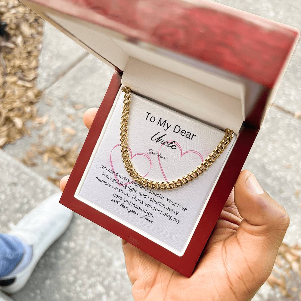 To My Dear Uncle | Cuban Link Chain Necklace | Polished Stainless Steel or Yellow Gold | Perfect Gift