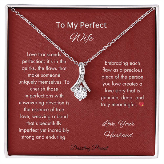 To My Lovely Wife | Alluring Beauty Necklace | White or Yellow Gold Finish over Stainless Steel | A Dazzling Gift