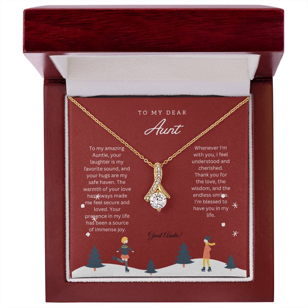 To My Dear Aunt | Alluring Beauty Necklace Gift | White or Yellow Gold Finish Over High Quality Stainless Steel