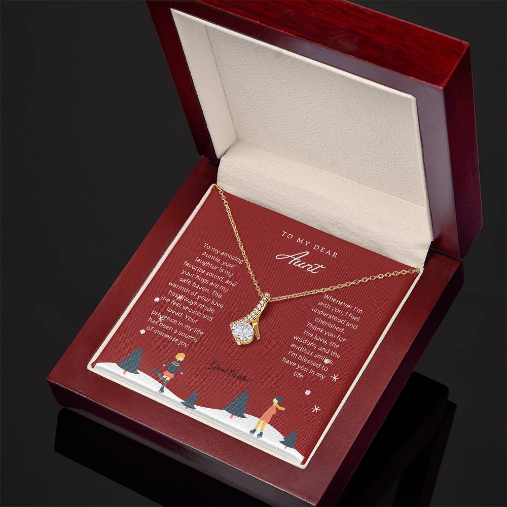 To My Dear Aunt | Alluring Beauty Necklace Gift | White or Yellow Gold Finish Over High Quality Stainless Steel