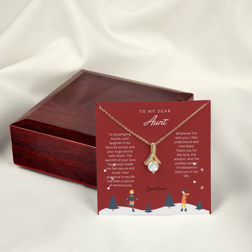To My Dear Aunt | Alluring Beauty Necklace Gift | White or Yellow Gold Finish Over High Quality Stainless Steel