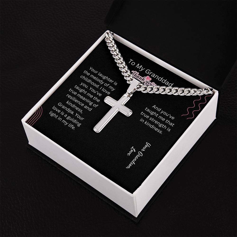 To My Granddad | Cuban Chain with Artisan Cross Necklace | Customized Polished stainless steel