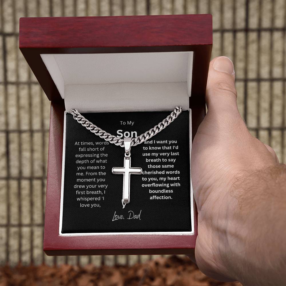 To My Son | Cuban Chain with Artisan Cross Necklace | Perfect piece for you