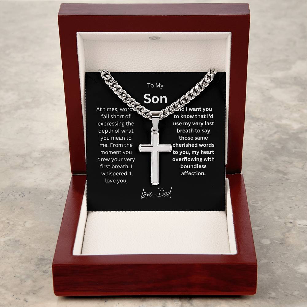 To My Son | Cuban Chain with Artisan Cross Necklace | Perfect piece for you
