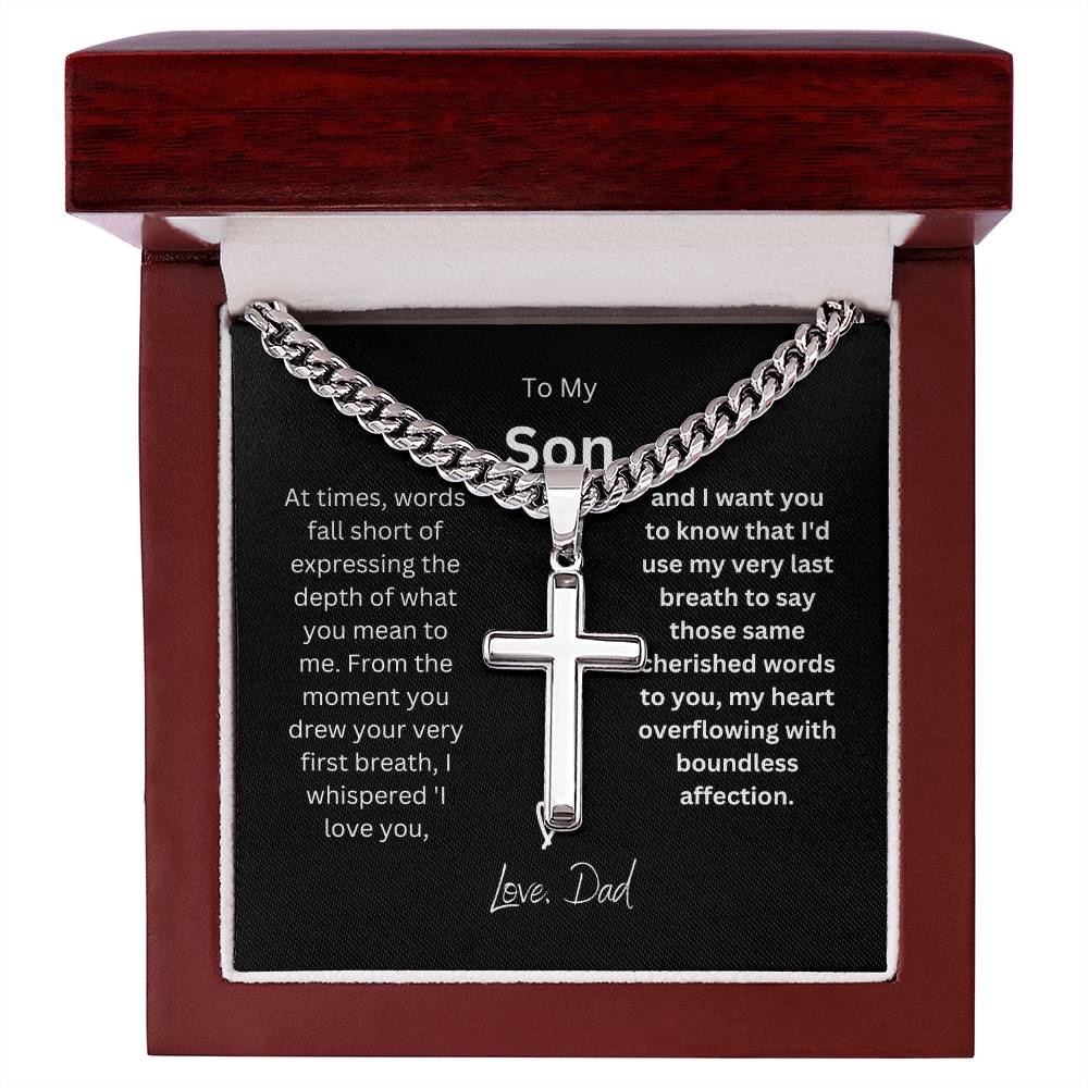 To My Son | Cuban Chain with Artisan Cross Necklace | Perfect piece for you