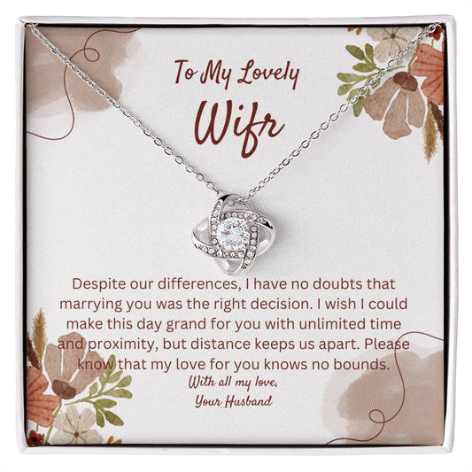 To My Lovely Wife | White or Yellow Gold Over stainless Steel | Love Knot Necklace Gift