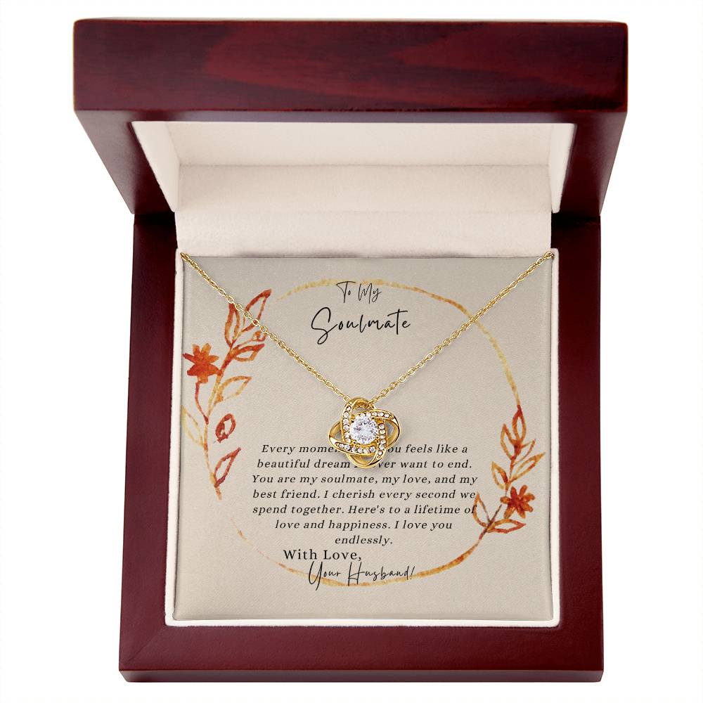 To My Soulmate | Love Knot Necklace with Pendant | White & Yellow Gold over stainless steel | Perfect Gift Just for You