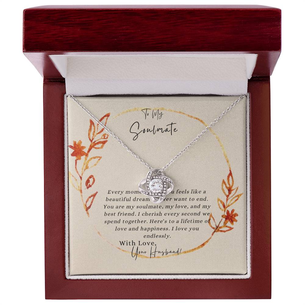 To My Soulmate | Love Knot Necklace with Pendant | White & Yellow Gold over stainless steel | Perfect Gift Just for You