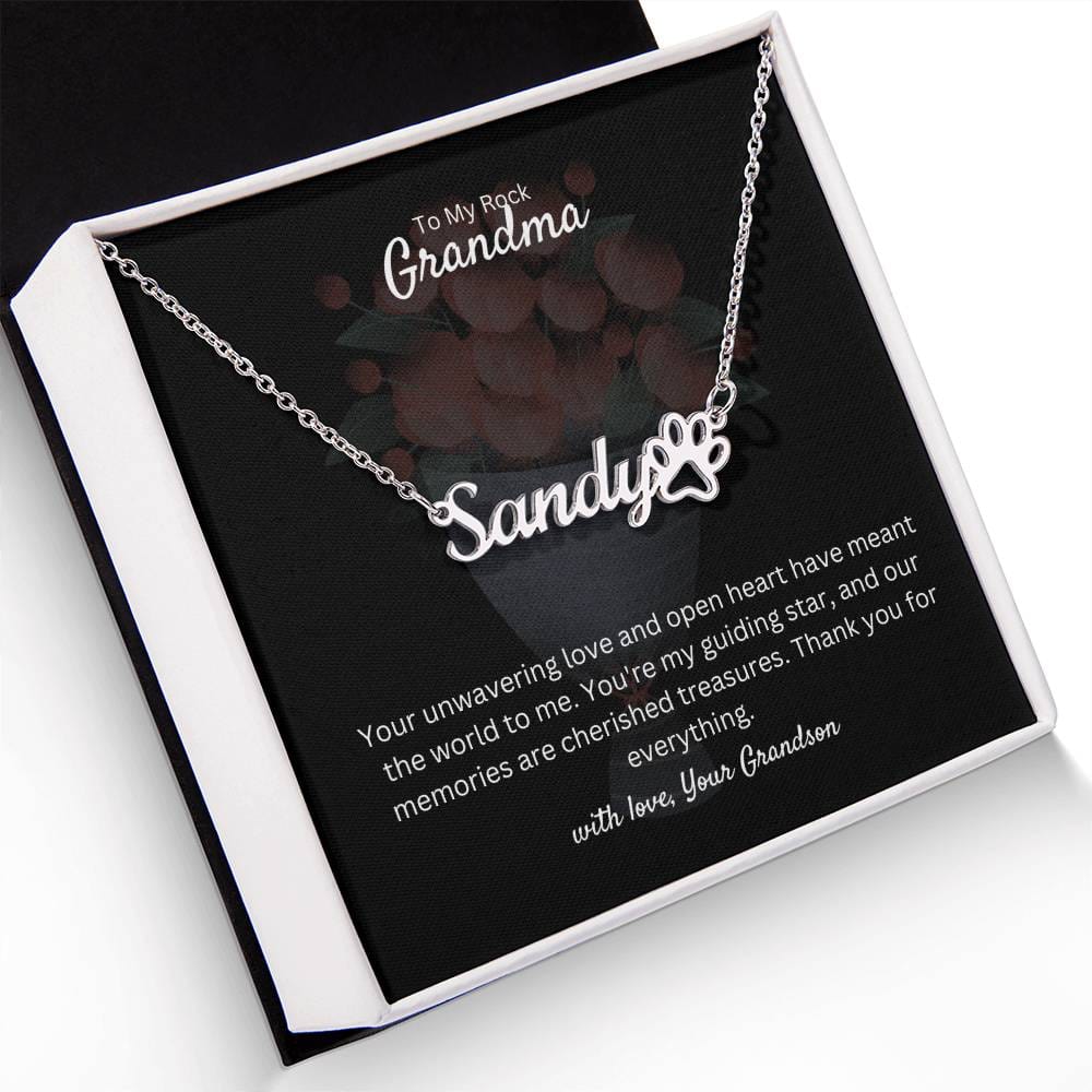 To My Rock Grandma | Paw Print Name Necklace | Stainless Steel and Gold Finish | You're Amazing