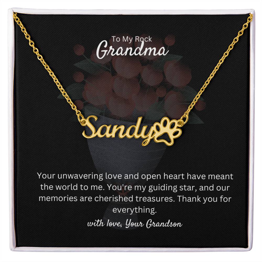 To My Rock Grandma | Paw Print Name Necklace | Stainless Steel and Gold Finish | You're Amazing
