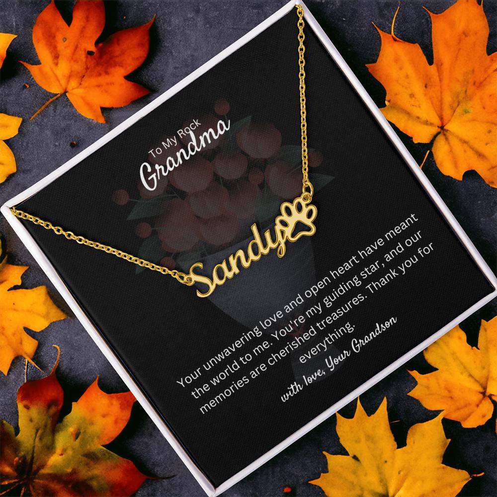 To My Rock Grandma | Paw Print Name Necklace | Stainless Steel and Gold Finish | You're Amazing