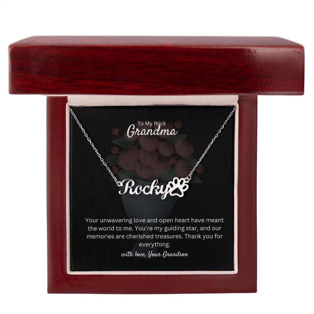 To My Rock Grandma | Paw Print Name Necklace | Stainless Steel and Gold Finish | You're Amazing