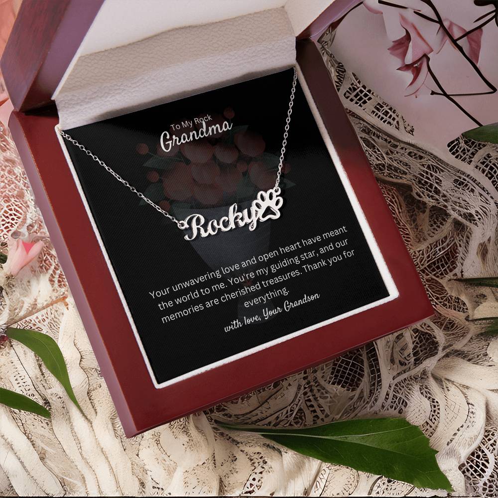 To My Rock Grandma | Paw Print Name Necklace | Stainless Steel and Gold Finish | You're Amazing