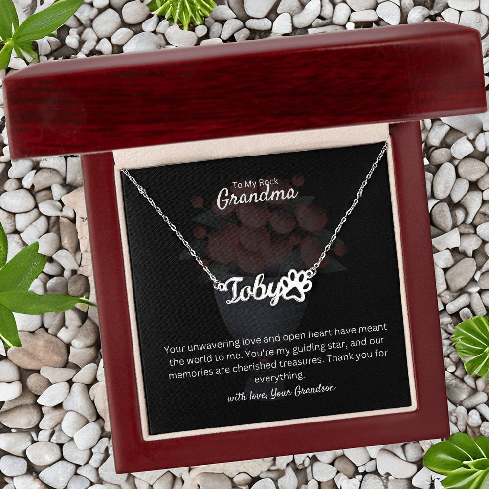 To My Rock Grandma | Paw Print Name Necklace | Stainless Steel and Gold Finish | You're Amazing