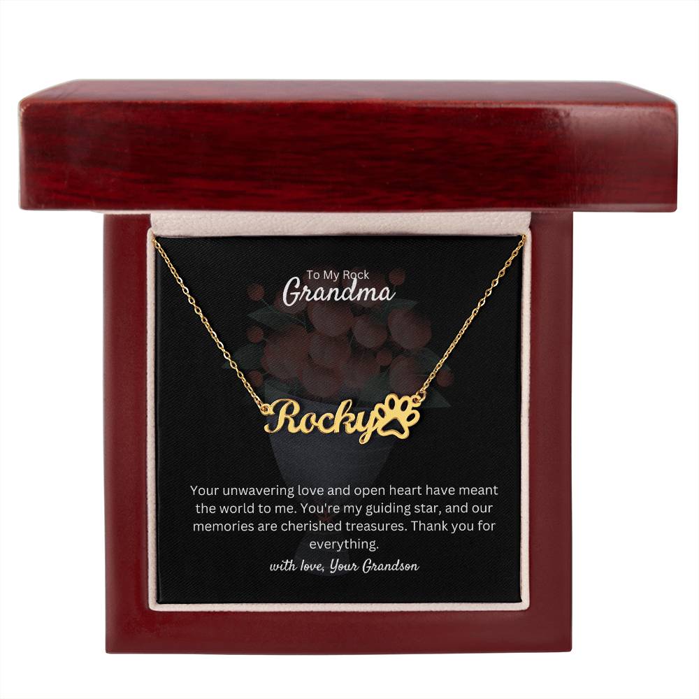 To My Rock Grandma | Paw Print Name Necklace | Stainless Steel and Gold Finish | You're Amazing