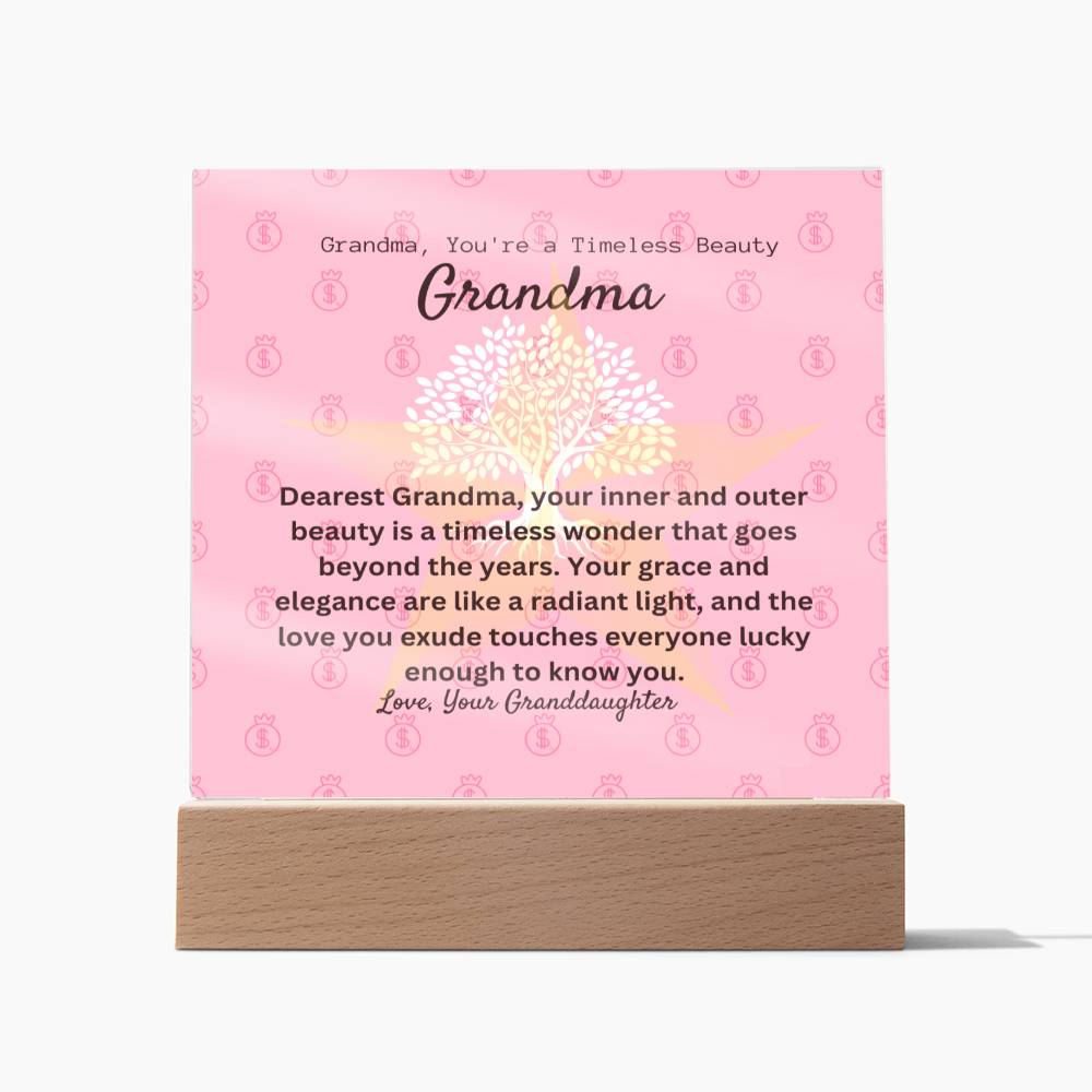 To My Beautiful Grandma | Personalized Message | Square Acrylic Plaque | Wooden And  Acrylic Square LED Base | You're Perfect