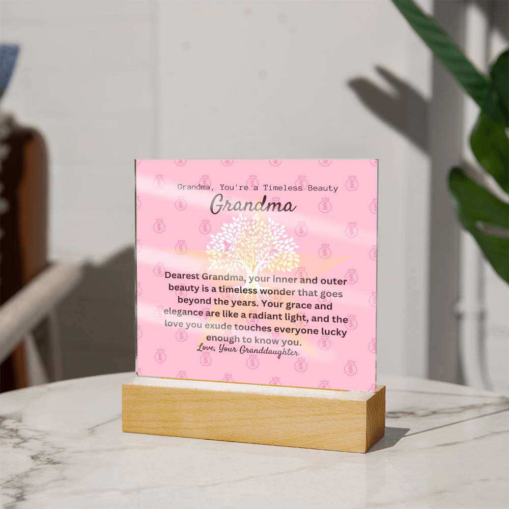 To My Beautiful Grandma | Personalized Message | Square Acrylic Plaque | Wooden And  Acrylic Square LED Base | You're Perfect