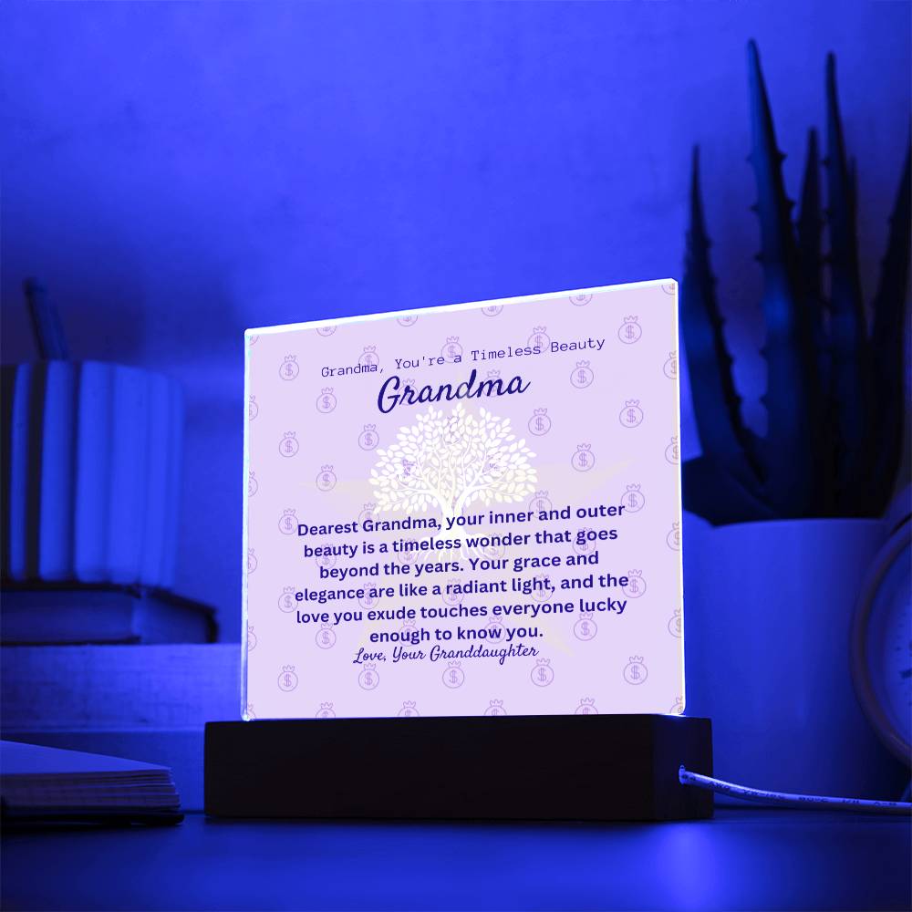 To My Beautiful Grandma | Personalized Message | Square Acrylic Plaque | Wooden And  Acrylic Square LED Base | You're Perfect