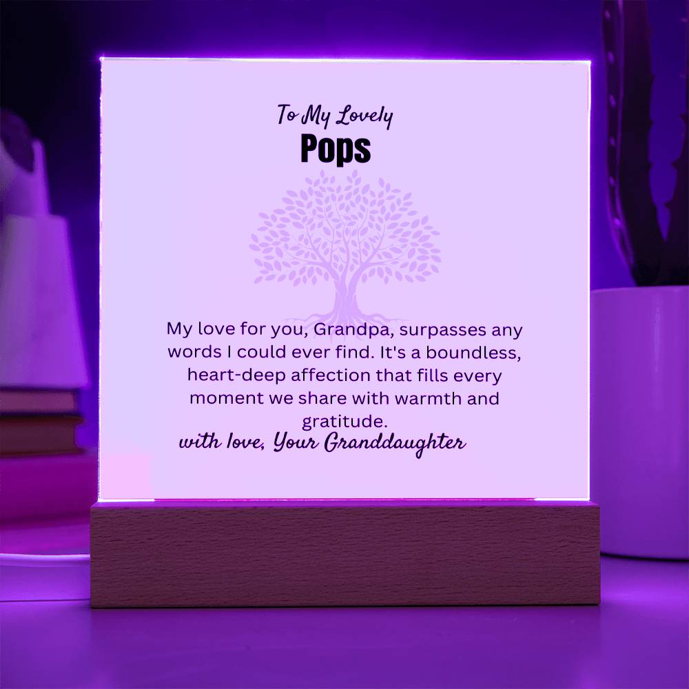 To My Lovely Pops | Square Acrylic Plaque | Wooden Acrylic Square LED Base