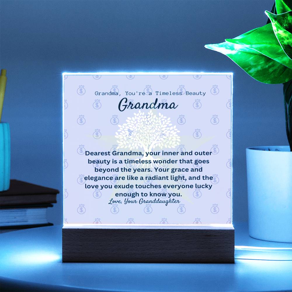 To My Beautiful Grandma | Personalized Message | Square Acrylic Plaque | Wooden And  Acrylic Square LED Base | You're Perfect