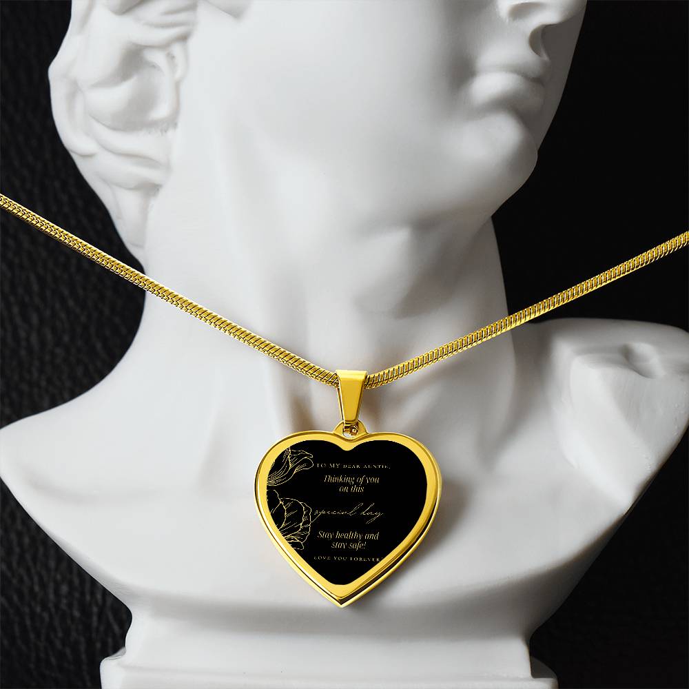To My Dear Auntie | Engraved Heart Necklace with Adjustable Snake Chain | Quality Stainless Steel or Yellow Gold Finish | Gift
