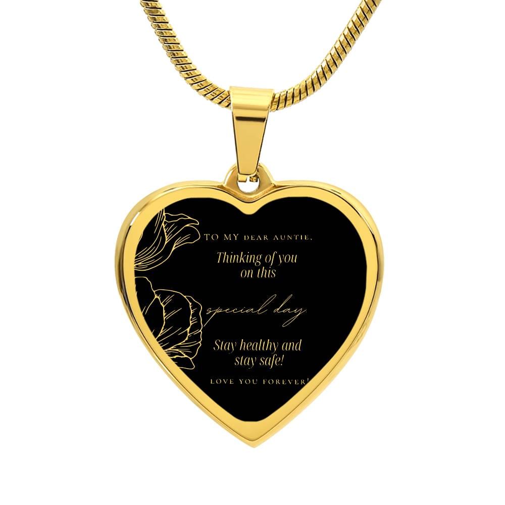 To My Dear Auntie | Engraved Heart Necklace with Adjustable Snake Chain | Quality Stainless Steel or Yellow Gold Finish | Gift