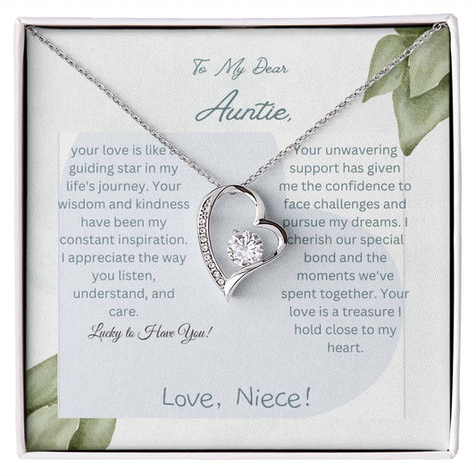 To My Dear Auntie | Forever Love Necklace with CZ Crystal | White or Yellow Gold Finish with Pendant | Exquisite Gift