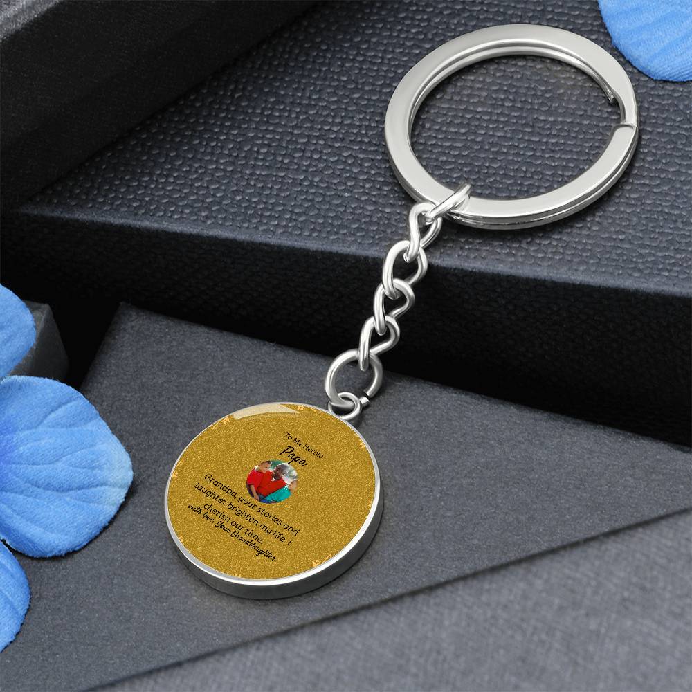 To My Grandpa | Graphic Circle Keychain| Personalized Surgical Steel and Yellow Gold Finish
