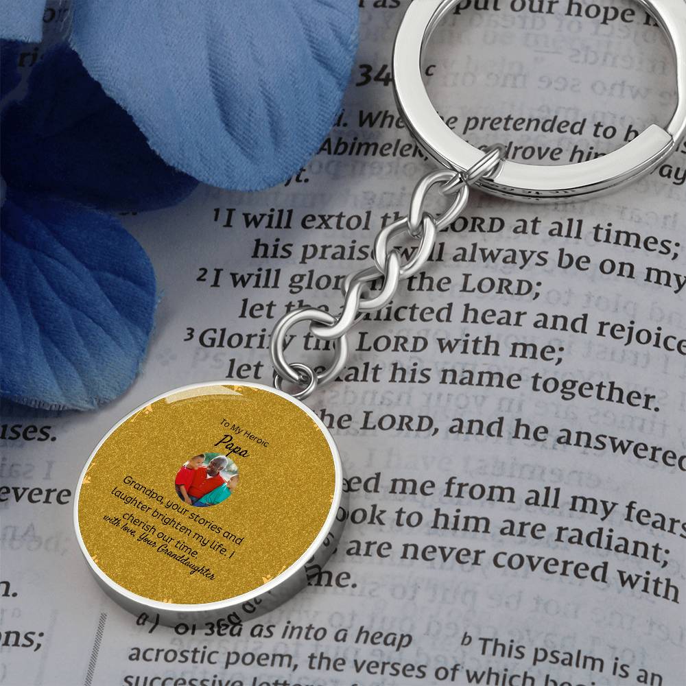 To My Grandpa | Graphic Circle Keychain| Personalized Surgical Steel and Yellow Gold Finish