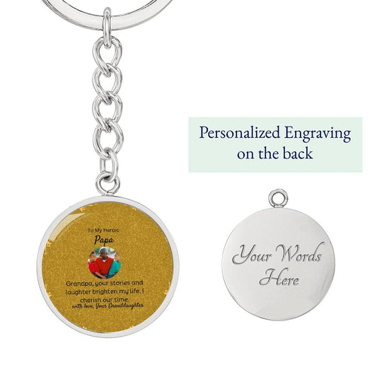 To My Grandpa | Graphic Circle Keychain| Personalized Surgical Steel and Yellow Gold Finish