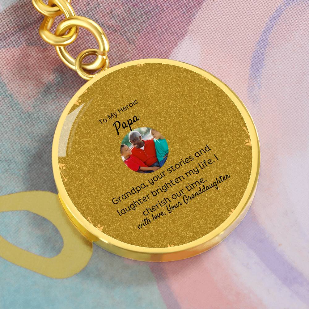 To My Grandpa | Graphic Circle Keychain| Personalized Surgical Steel and Yellow Gold Finish