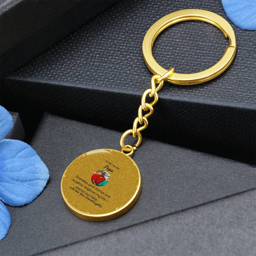 To My Grandpa | Graphic Circle Keychain| Personalized Surgical Steel and Yellow Gold Finish